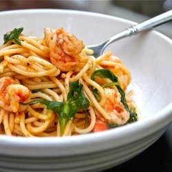 Spaghetti with Shrimp and Arugula