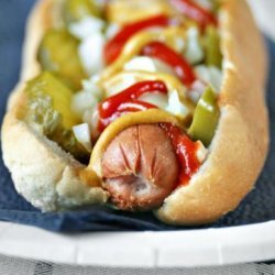 Feisty Mustard Topped Hot Dogs
